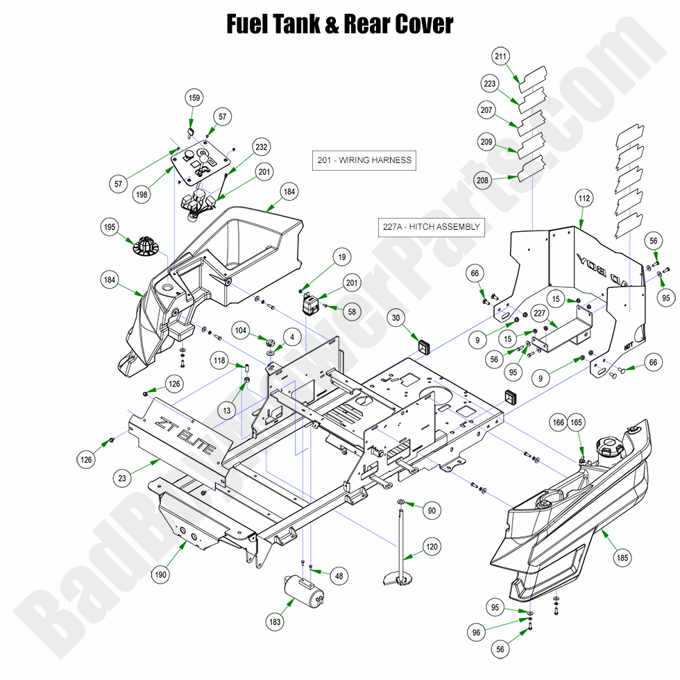 3025 - Bad Boy Mower Parts Lookup > 2023 > ZT Elite > Fuel Tank & Rear Covers